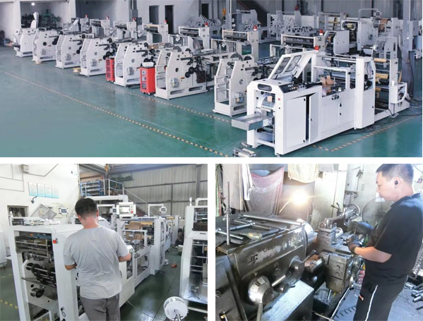 Technician performing routine maintenance on paper bag making machine to reduce downtime