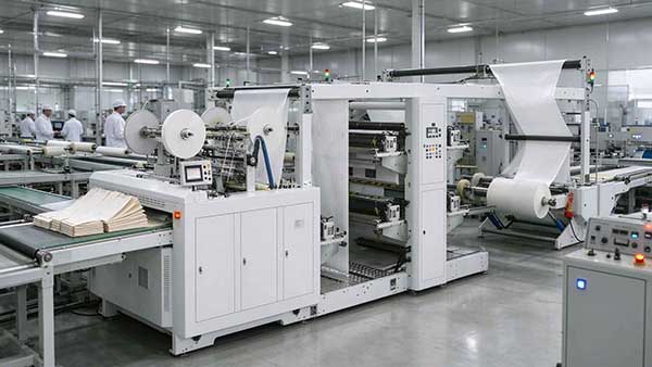 Automatic three-side sealing paper bag production line running at high speed